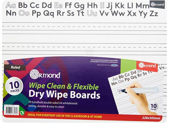 10 Dry Wipe Boards - 228x305mm - Letters, Learning SPACE