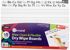 10 Dry Wipe Boards - 228x305mm - Letters, Learning SPACE