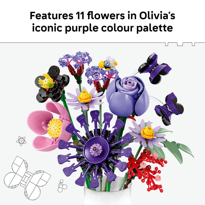 The LEGO Olivia Rodrigo's Flower Bouquet, featuring 11 flowers in Olivia's iconic purple colour palette
