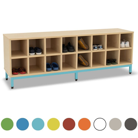 16 Compartment Bench-Cloakroom,Dropship,Nursery,Shelves,Storage,Wellbeing Furniture-Learning SPACE