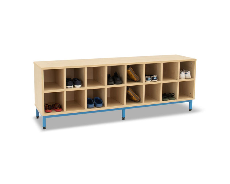 16 Compartment Bench, Maple Cool Blue Learning SPACE