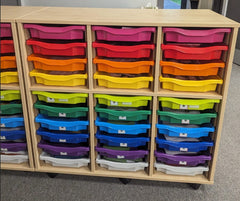 30 Single Tray Unit, Beech Multicoloured - 3 x 10 Coloured Trays Learning SPACE