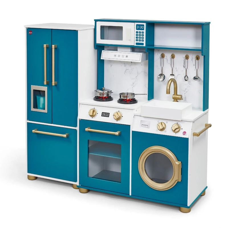 Plum® Bakehouse Traditional Wooden Kitchen with Fridge – Oxford Blue