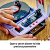 Opening the secret storage drawer of the LEGO Olivia Rodrigo's Concert Moon record player model
