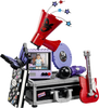 LEGO Editions Olivia Rodrigo's Secret Storage building set, a concert touring case with guitar, microphone, vinyl record, megaphone, TV and notebook mini builds
