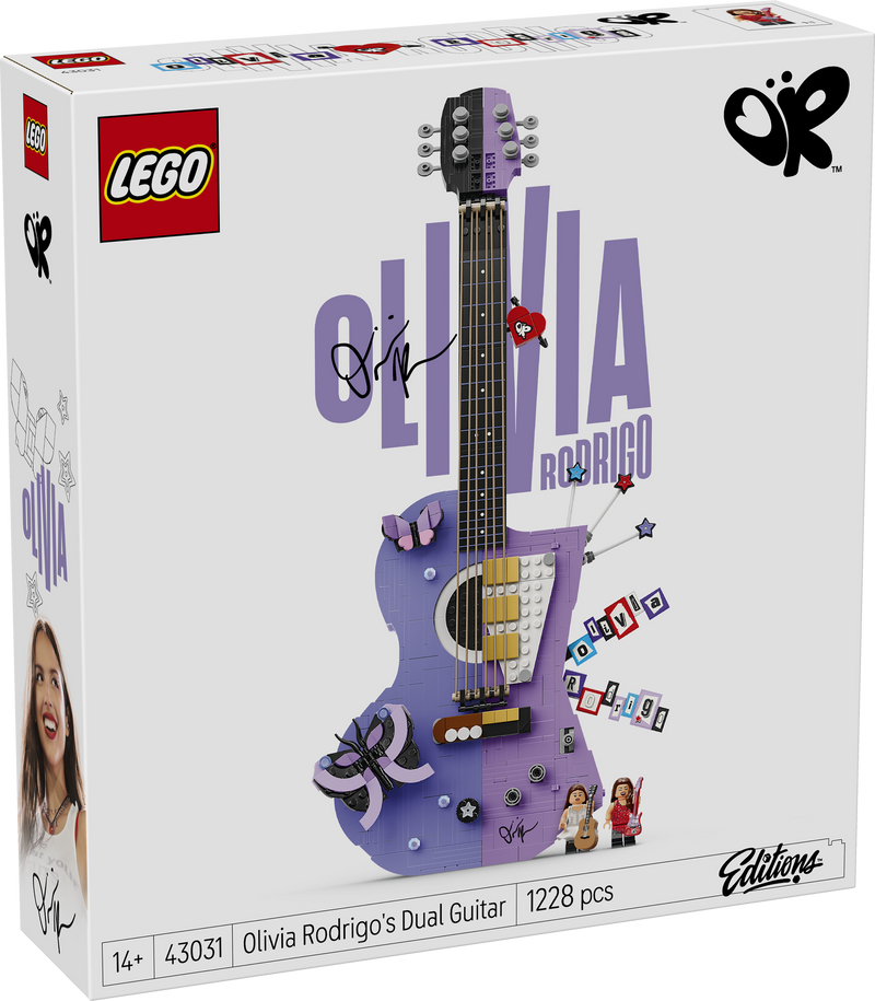 Box for LEGO Editions Olivia Rodrigo's Dual Guitar set 43031, a 1,228-piece building set for ages 14+
