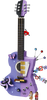 LEGO Editions Olivia Rodrigo's Dual Guitar 43031 built model combining electric and acoustic guitar designs in purple, with two Olivia Rodrigo minifigures
