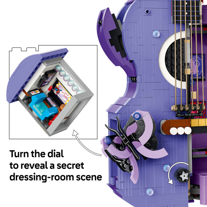 Turning the dial on the LEGO Olivia Rodrigo's Dual Guitar to reveal a secret dressing-room scene
