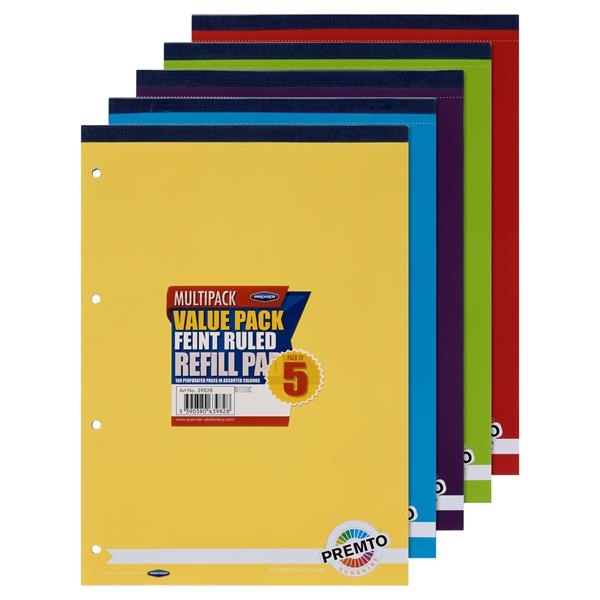 5 Pack A4 160-Page Refill Pads - Top Bound (Assorted Colours), Learning SPACE