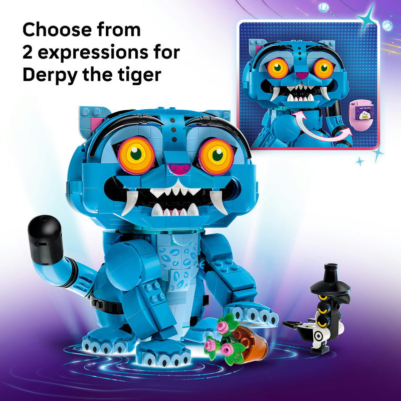 LEGO Derpy Tiger figure with two swappable facial expressions, showing his goofy grin
