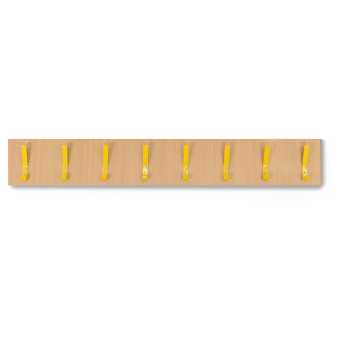 8 Coloured Coat Hook Rail-Cloakroom,Dropship,Nursery,Wellbeing Furniture-Beech-Yellow-CH001/Yellow-Learning SPACE