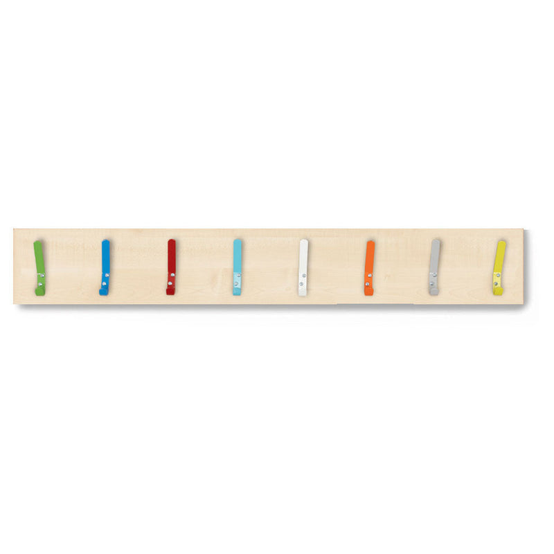 8 Coloured Coat Hook Rail, Maple Multi-Colour Learning SPACE
