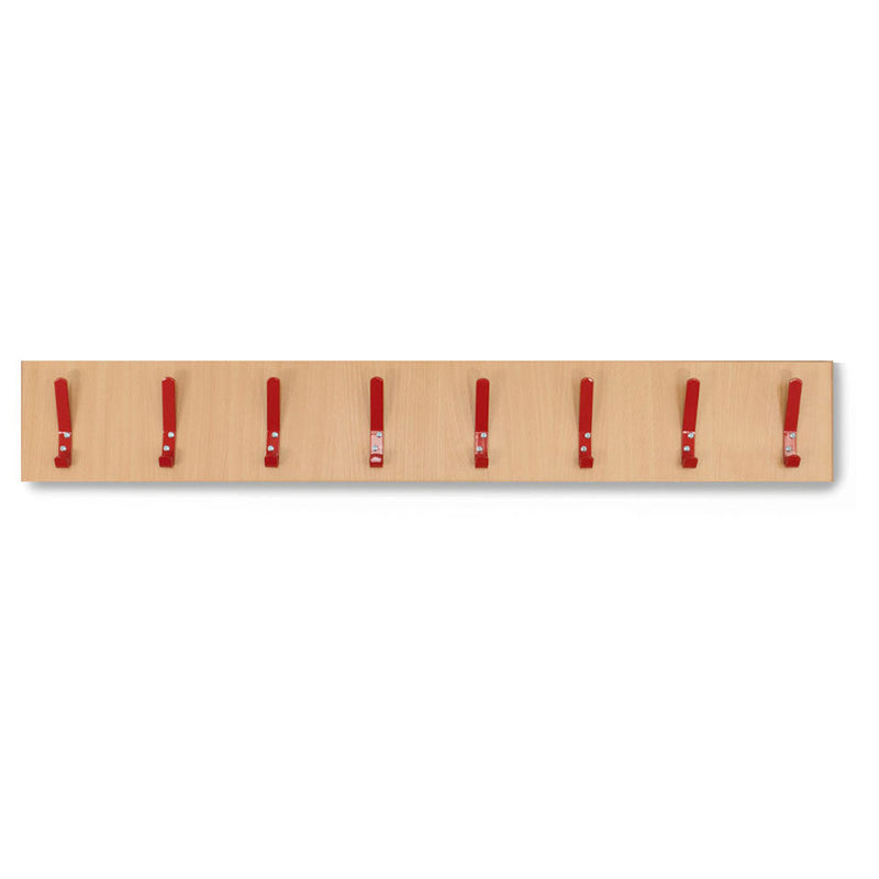 8 Coloured Coat Hook Rail, Beech Red Learning SPACE