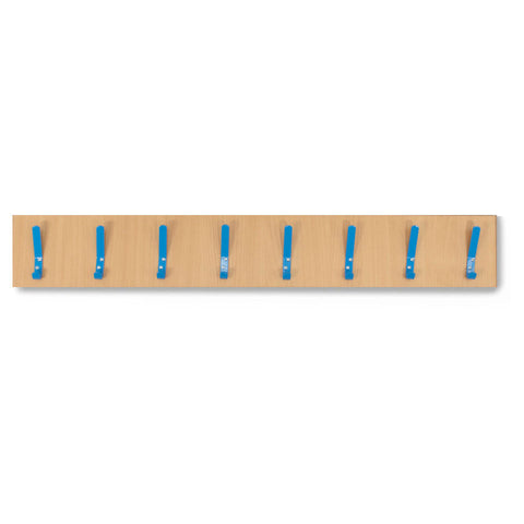 8 Coloured Coat Hook Rail-Cloakroom,Dropship,Nursery,Wellbeing Furniture-Beech-Cool Blue-CH001/Cool Blue-Learning SPACE