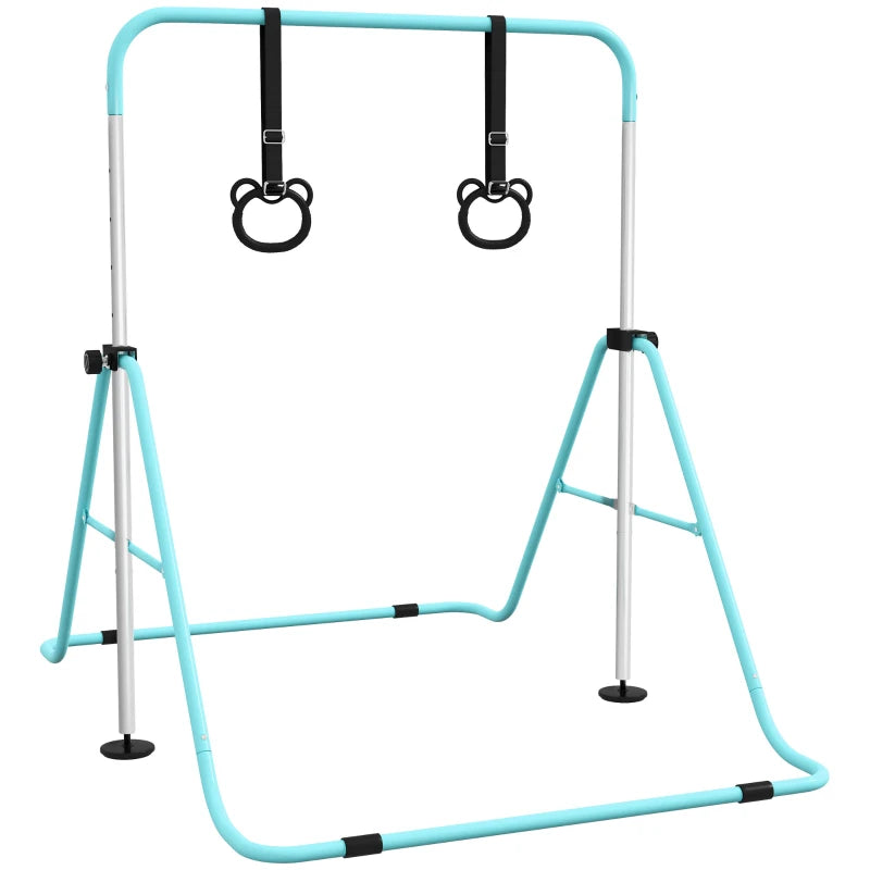 Adjustable Kids Gymnastics Bar with Rings, Green Learning SPACE