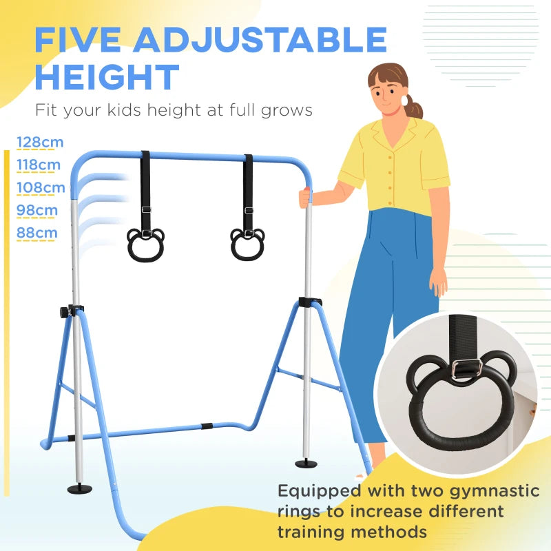 Adjustable Kids Gymnastics Bar with Rings, Learning SPACE