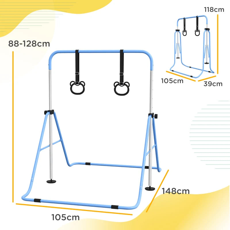Adjustable Kids Gymnastics Bar with Rings, Learning SPACE