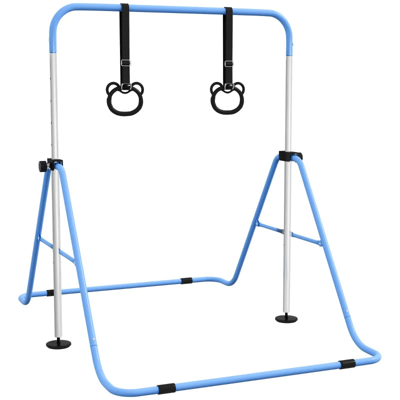 Adjustable Kids Gymnastics Bar with Rings, Blue Learning SPACE