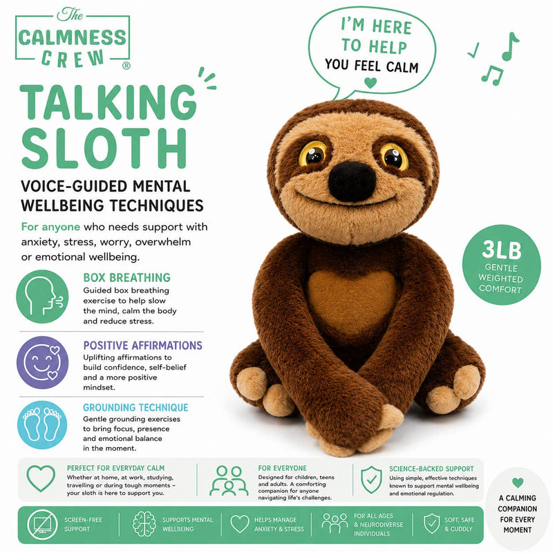 Sloth Weighted Talking and Breathing Plushie, Stuffed Toys Learning SPACE