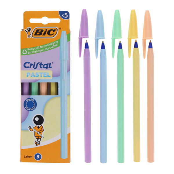 Bic Cristal Pastel Ballpoint Pens Pack 5 - Blue Ink