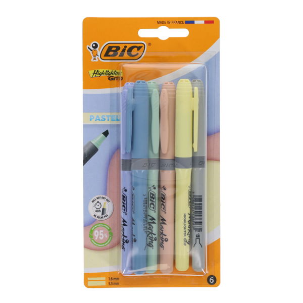 Bic Pack of 6 Highlighter Grip Pens