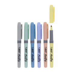 Bic Pack of 6 Highlighter Grip Pens, Stationery Learning SPACE
