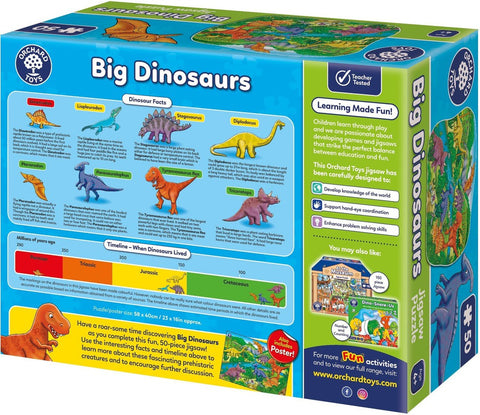 Big Dinosaur Jigsaw Puzzle 50 Pieces-13-99 Piece Jigsaw,AllSensory,Dinosaurs. Castles & Pirates,Down Syndrome,Early Years Sensory Play,Games & Toys,Gifts for 5-7 Years Old,Imaginative Play,Orchard Toys,Primary Games & Toys,Stock,Strength & Co-Ordination-Learning SPACE