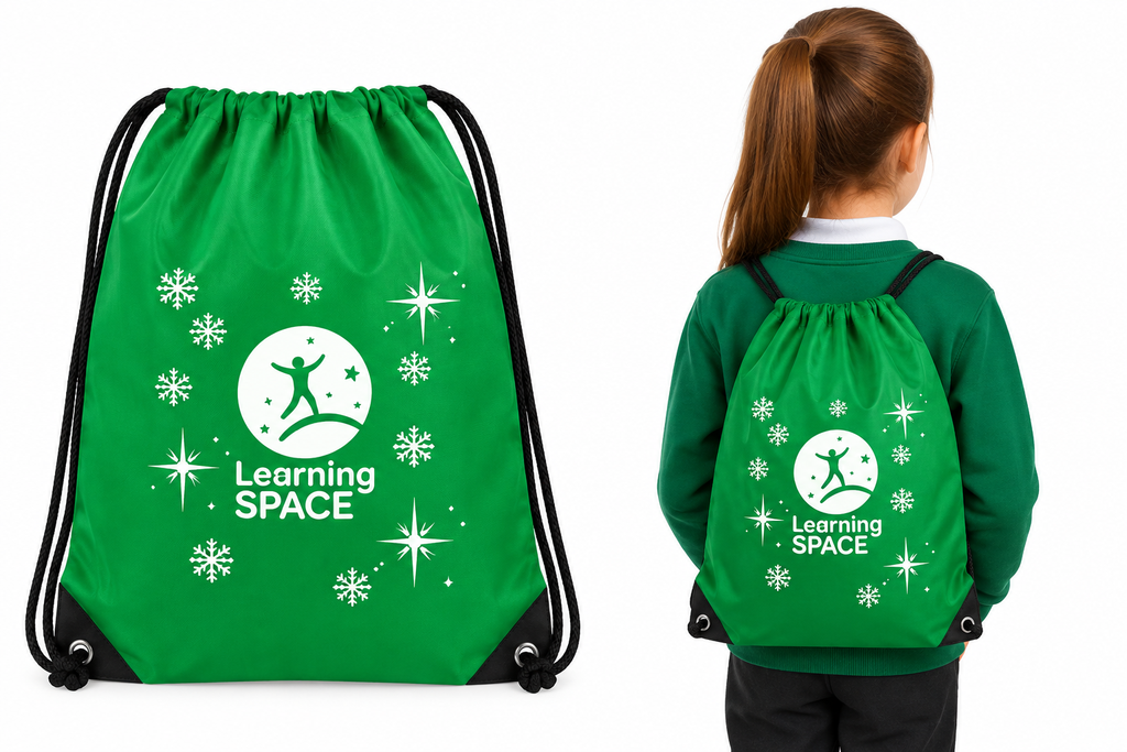 Learning SPACE Green Christmas Drawstring Tote Bag