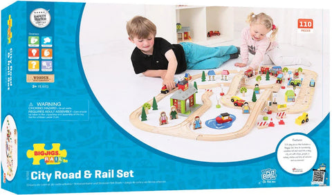 Road Train Set City Road & Railway Train Set - 105-Piece Wooden Play Set