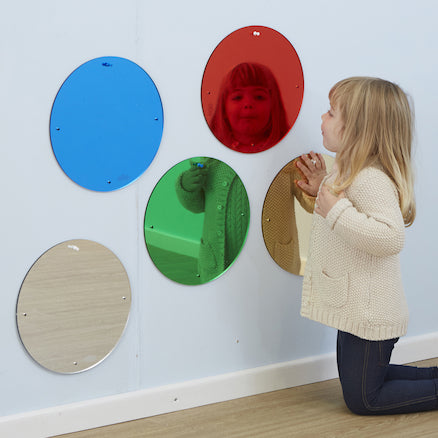Coloured Circle Mirrors Small Diameter 30cm 5pk, Learning SPACE