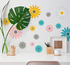 Colourful Daisies Flower Wall Sticker Set, Learning SPACE
