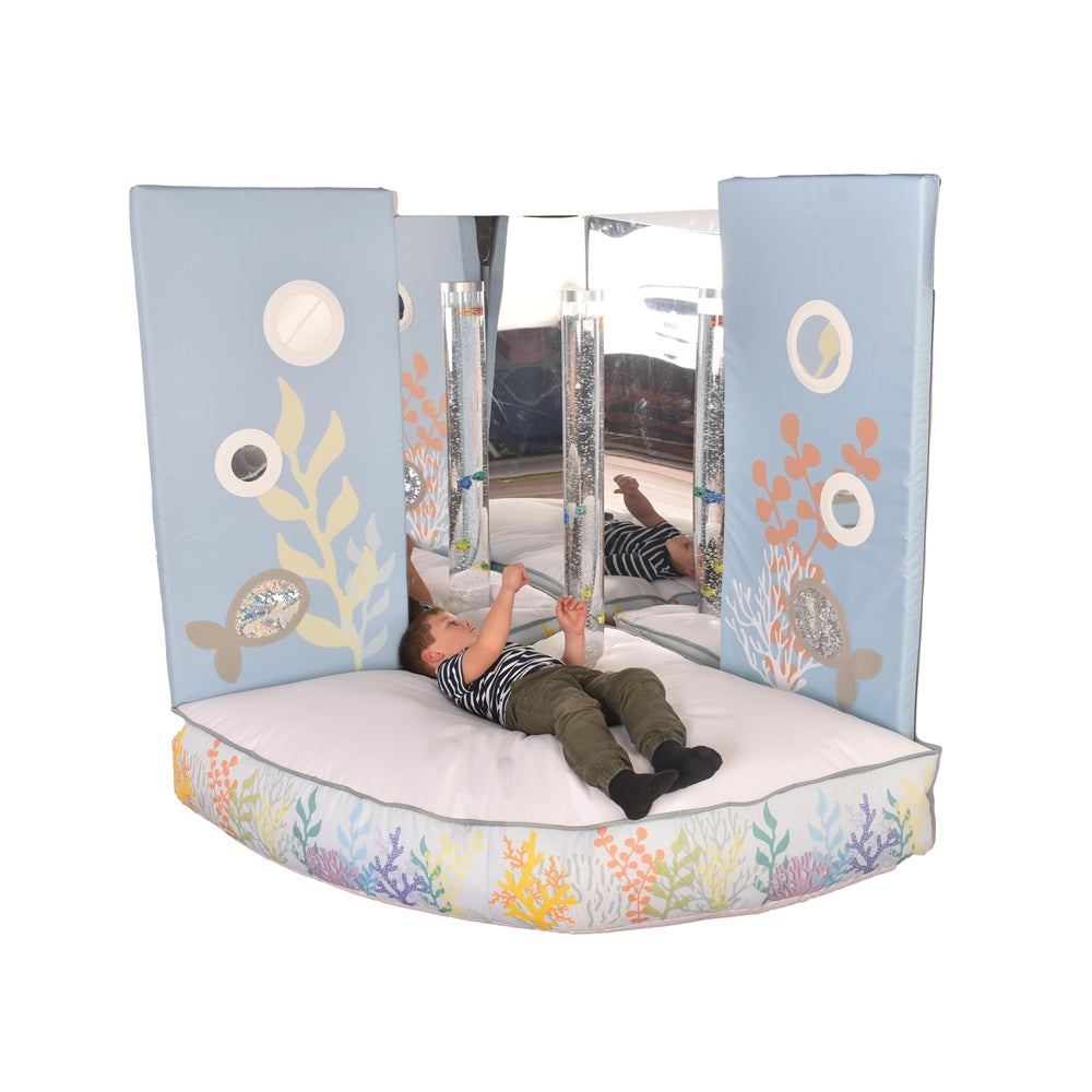 Corner Soft Play with Mirrors & Bubble Tube-Bean bags,Bean Bags & Cushions,Bubble Tubes,Home Bubble Tubes & Walls,Home Sensory Bundles,Plinths,Ready Made Sensory Rooms,Soft Play Sets,Wellbeing Furniture-Coral-F2005/coral/BT/BTBX-Learning SPACE