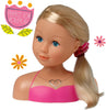 A blonde doll bust wearing a bright pink top and a silver heart necklace, shown on a white background with decorative flower graphics and a pink 'Perfect for Roleplay' badge.