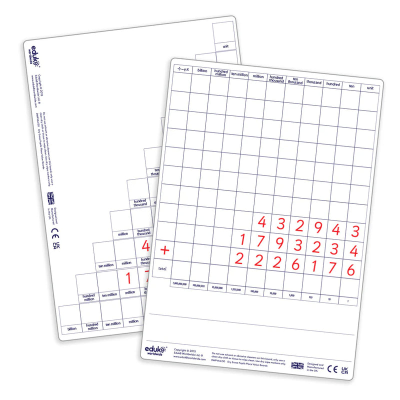 Dry Erase Place Value Pupils Boards Pack of 30, Learning SPACE