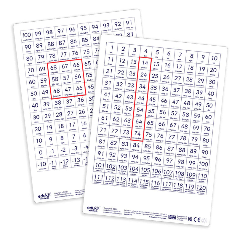 Dry Erase Pupils 1-120 Counting Boards Pack of 30, Learning SPACE