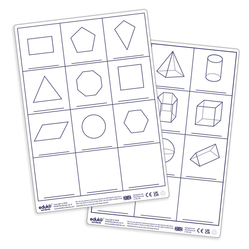 Dry Erase Pupils 2D/3D Shape Boards Pack of 30, Learning SPACE