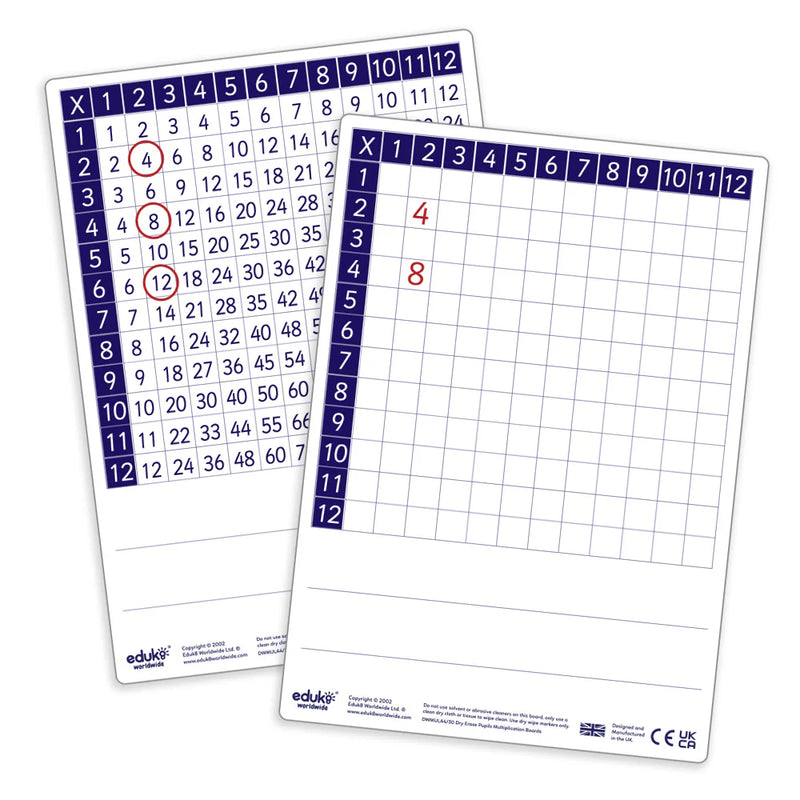 Dry Erase Pupils A4 Multiplication Boards Pack of 30, Learning SPACE
