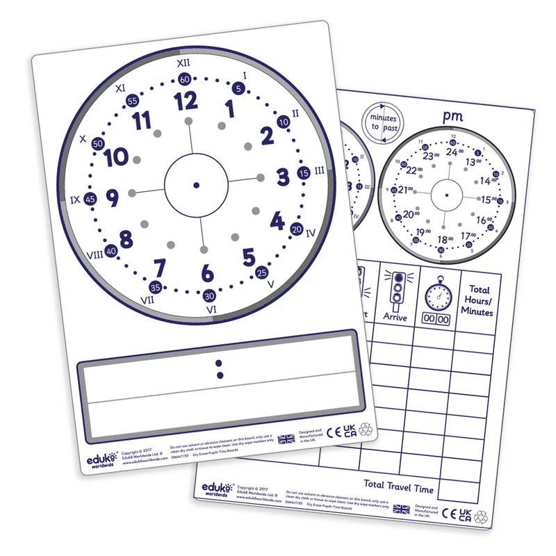 Dry Erase Pupils Time Boards A4 Pack of 30, Learning SPACE