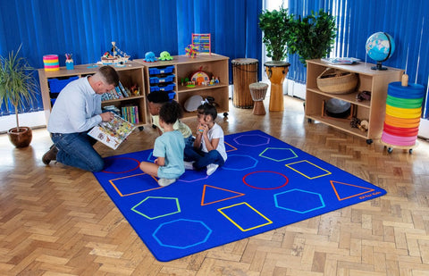 Essentials Rainbow Geometric 2x2m Carpet-Dropship,Kit For Kids,Mats & Rugs,Neutral Colour,Placement Carpets,Rugs,Square,Wellbeing Furniture-Learning SPACE