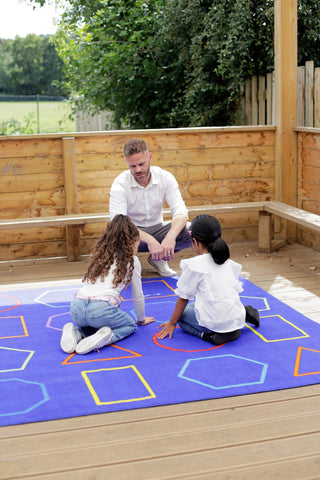 Essentials Rainbow Geometric 2x2m Carpet-Dropship,Kit For Kids,Mats & Rugs,Neutral Colour,Placement Carpets,Rugs,Square,Wellbeing Furniture-Learning SPACE