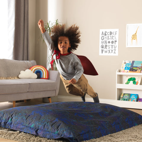 Floor Cushion Galaxy Print UV Reactive Children's Bean Bag, Learning SPACE