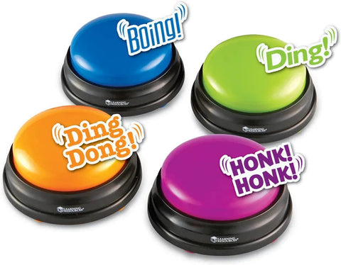 Game Show Answer Buzzer - Set of 4-Calmer Classrooms,Calming & Anxiety,Cerebral Palsy,communication,Early Years Musical Toys,Helps With,Learning Resources,Music,Neuro Diversity,Physical Needs,Primary Literacy,Sound,Speaking & Listening,Stock,Talking Buttons & Buzzers-Learning SPACE