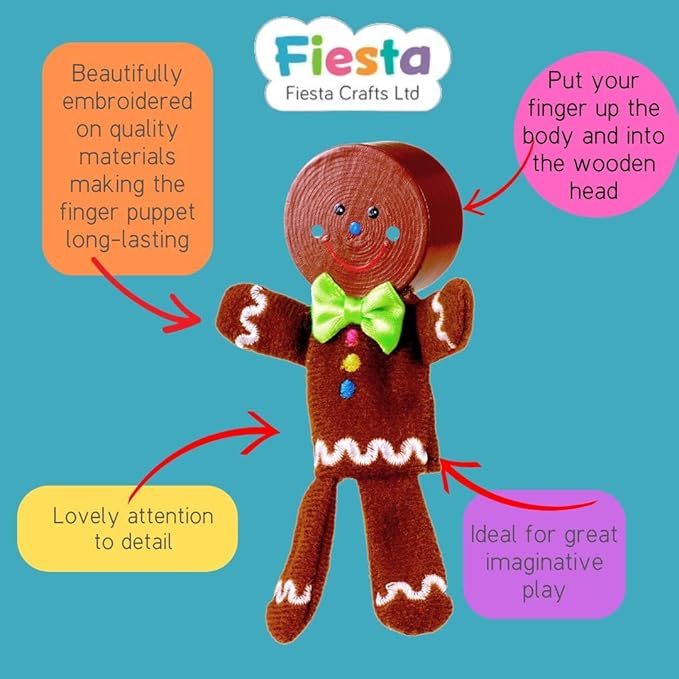 Gingerbread Man Wooden Head Finger Puppet, Learning SPACE