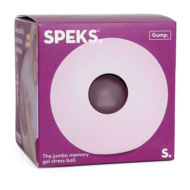 Speks Gump Jumbo Moon Jelly memory gel stress ball in its magenta SPEKS retail box
