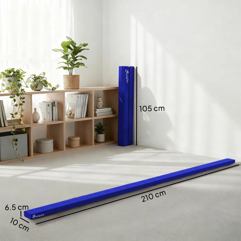 Gymnastics Folding Balance Beam, 2.1M 7FT Deep Blue Learning SPACE