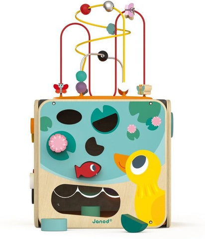 Janod Multi-Activity Cube-AllSensory,Baby & Toddler Gifts,Baby Cause & Effect Toys,Baby Sensory Toys,Baby Wooden Toys,Cause & Effect Toys,Down Syndrome,Gifts For 1 Year Olds,Gifts For 6-12 Months Old,Janod Toys,Stock,Tactile Toys & Books,Tracking & Bead Frames-Learning SPACE