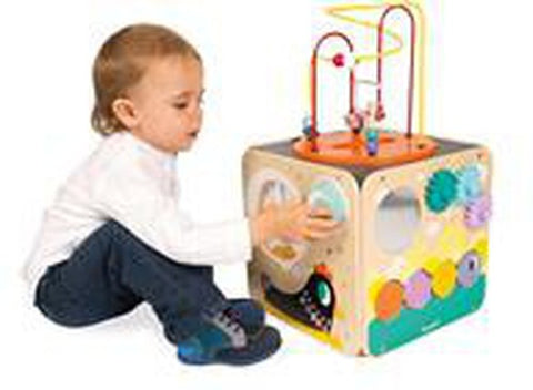 Janod Multi-Activity Cube-AllSensory,Baby & Toddler Gifts,Baby Cause & Effect Toys,Baby Sensory Toys,Baby Wooden Toys,Cause & Effect Toys,Down Syndrome,Gifts For 1 Year Olds,Gifts For 6-12 Months Old,Janod Toys,Stock,Tactile Toys & Books,Tracking & Bead Frames-Learning SPACE