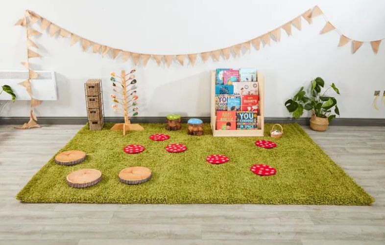 Large Green Plain Shaggy Rug, Learning SPACE