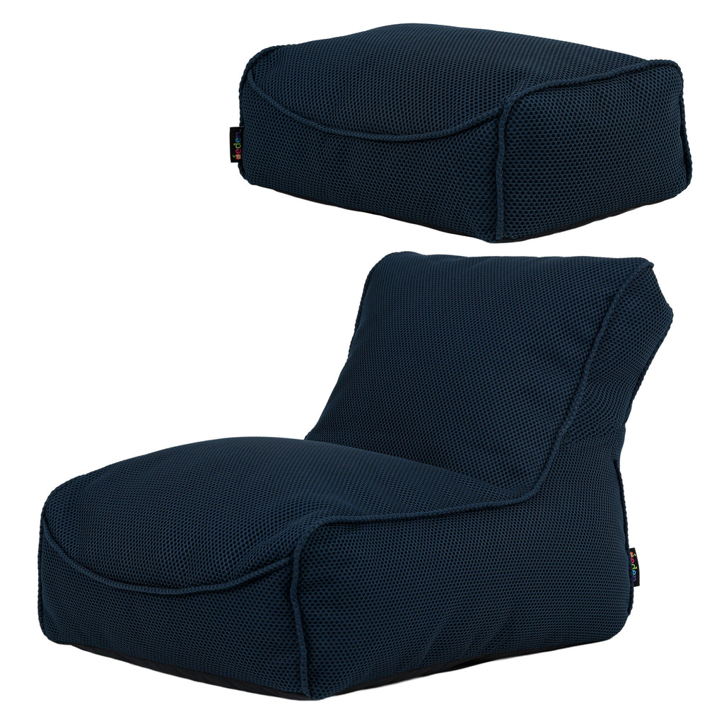 Large Study Lounger Bean Bag & Footstool Set, Navy Learning SPACE