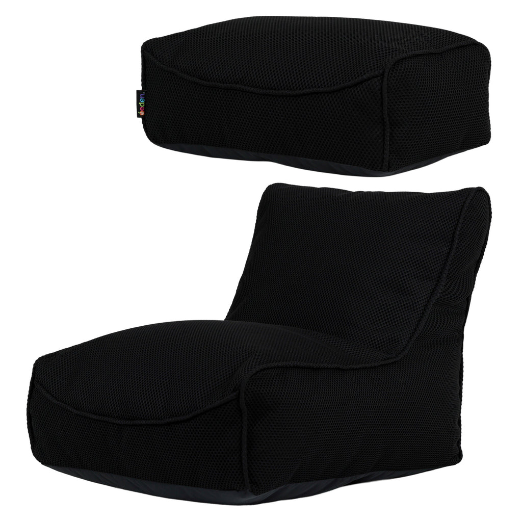 Large Study Lounger Bean Bag & Footstool Set, Black Learning SPACE